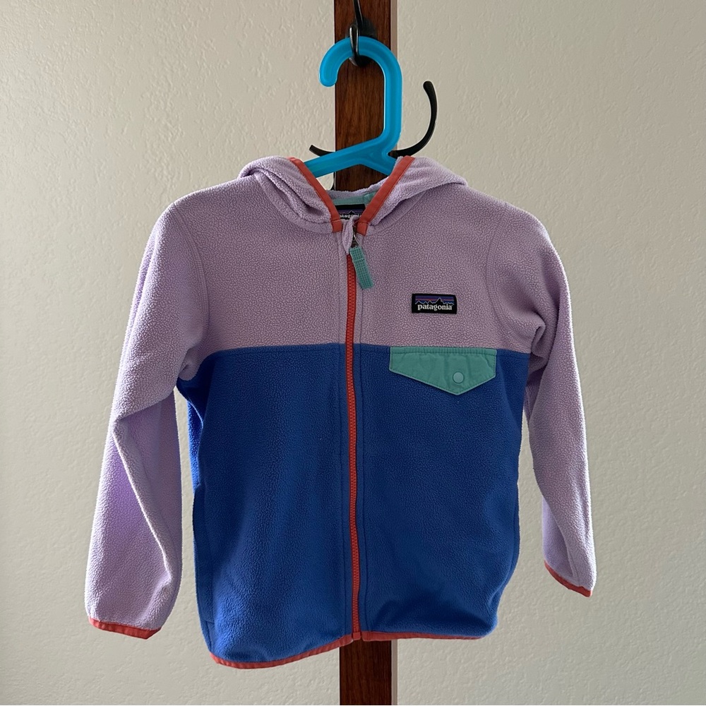 Patagonia Kids Micro D Fleece Hoodie - Lavender & Blue (Size 4T)